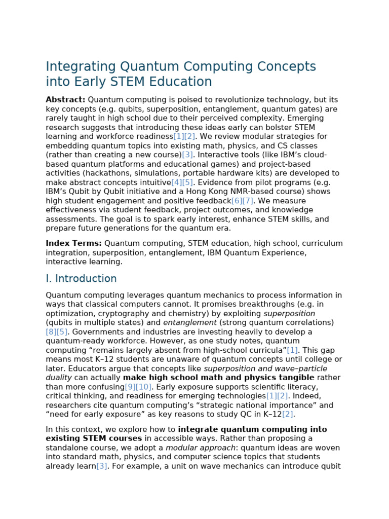 Quantum Computing in K-12 STEM Education | PDF | Quantum Mechanics ...