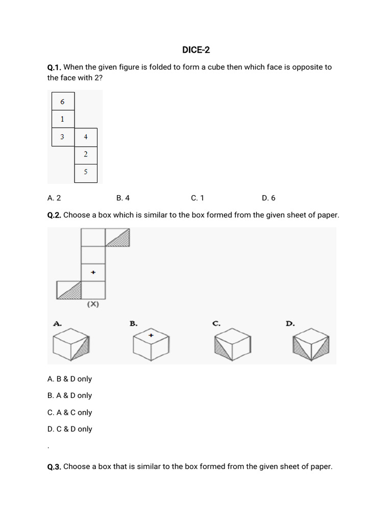 Cube Folding Questions and Answers | PDF | Chess Theory | Chess Openings