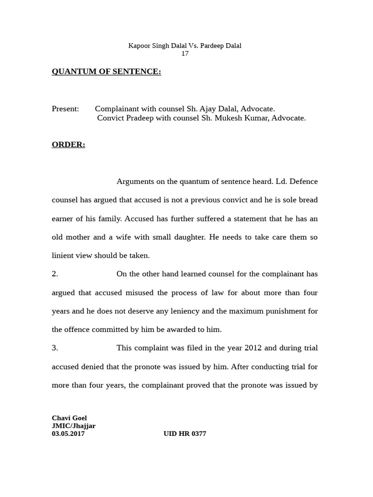 Sentence Ruling: Kapoor Singh Dalal Case | PDF | Law Enforcement ...