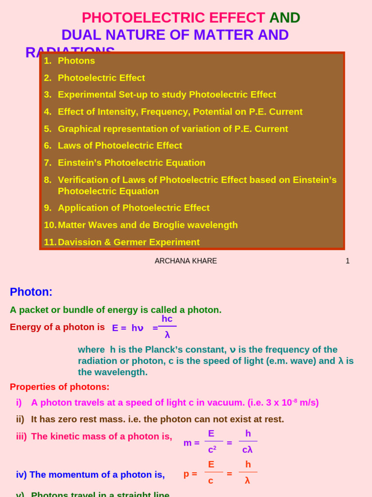 Photoelectric Effect Dual Nature of Matter Radiations | PDF ...