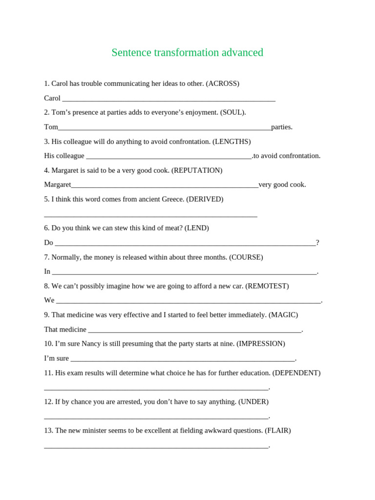 Sentence Transformation Advanced | PDF