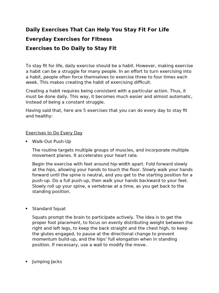 Daily Exercises for Lifelong Fitness | PDF