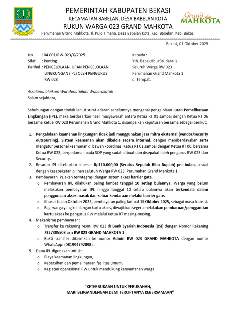 Pengelolaan IPL RW 023 Grand Mahkota | PDF