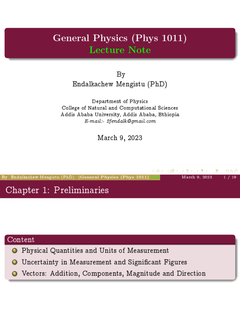 General Physics Lecture Notes (Phys 1011) | PDF | Osi Model | Network ...