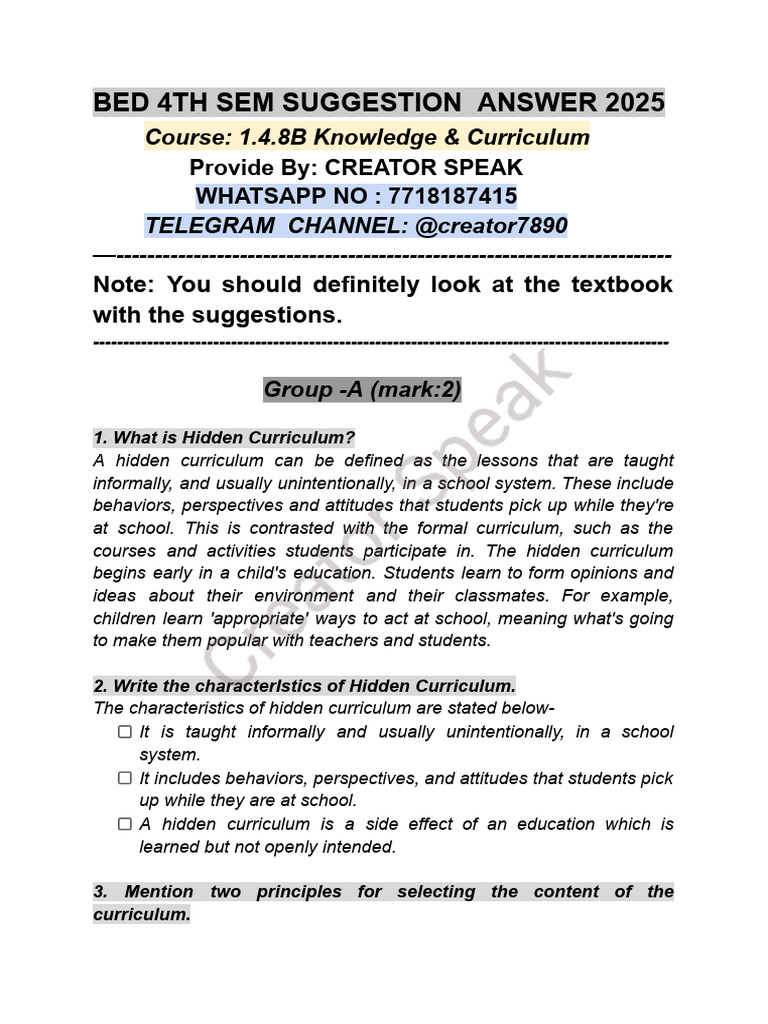 BED 4th Sem Knowledge & Curriculum Guide | PDF | Curriculum | Knowledge