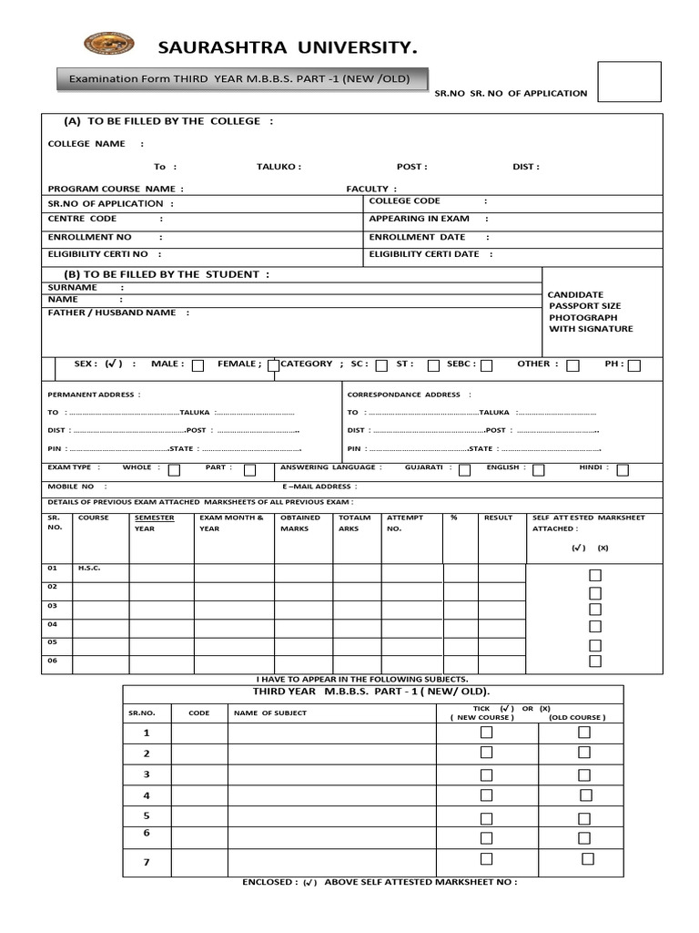 Third Year MBBS Exam Application Form | PDF