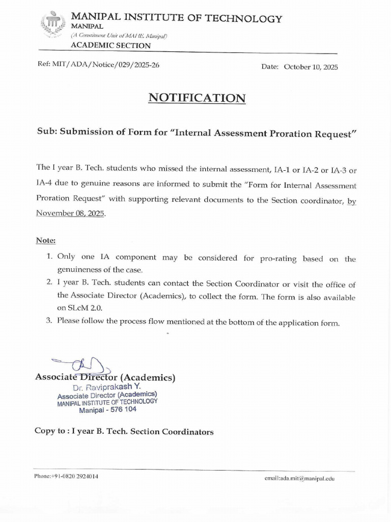 Notification-Submission of Form For Internal Assessment Proration ...
