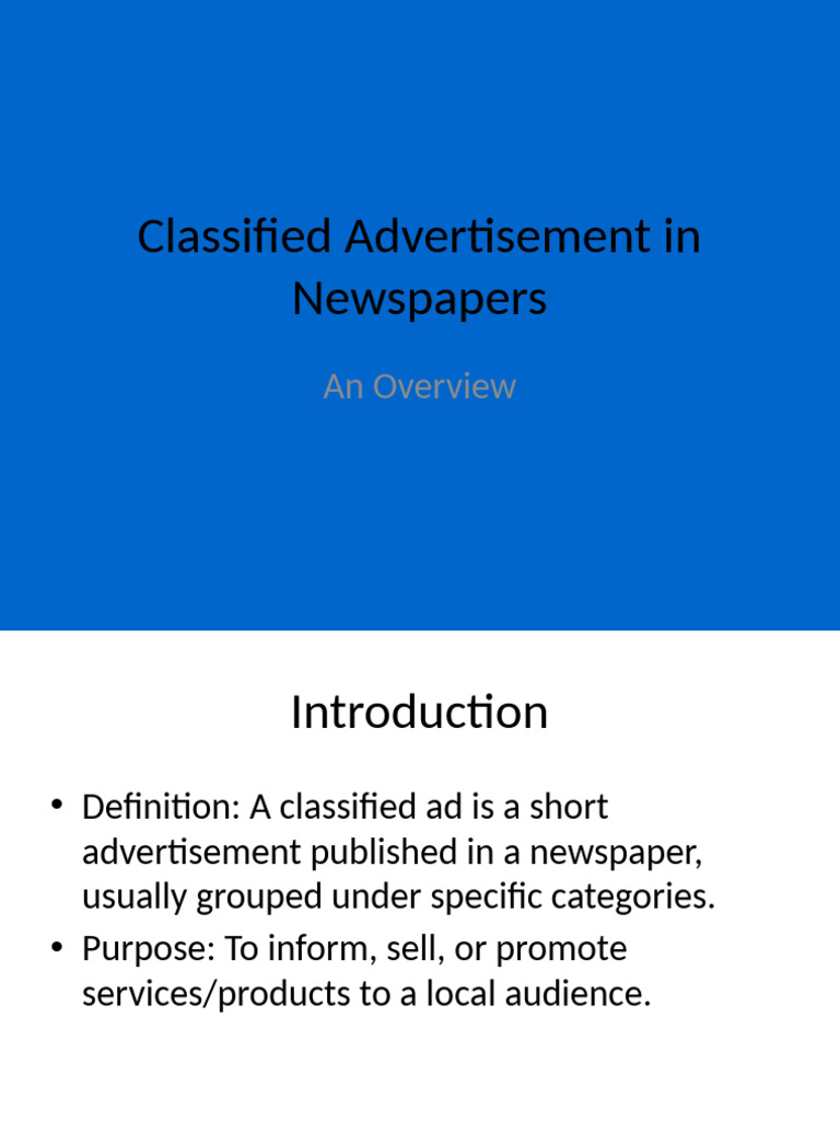 Classified Ads in Newspapers | PDF