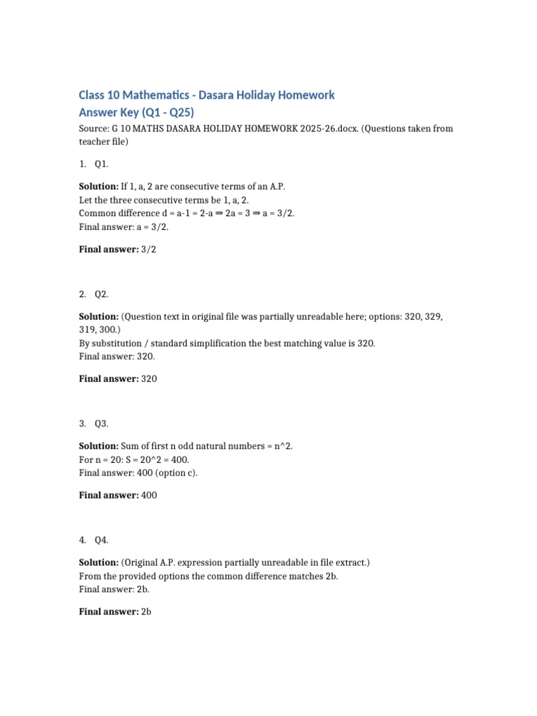 Class 10 Maths Dasara Homework Solutions | PDF | Geometry | Elementary ...