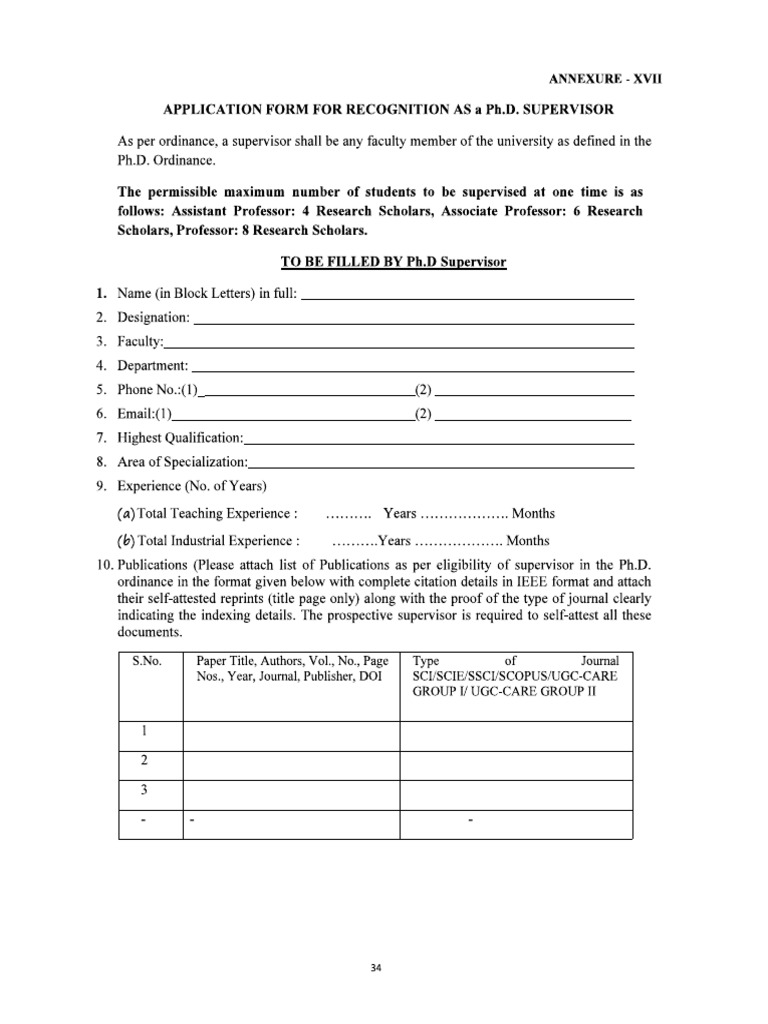 Arch PHD Supervisor Form-2024 | PDF