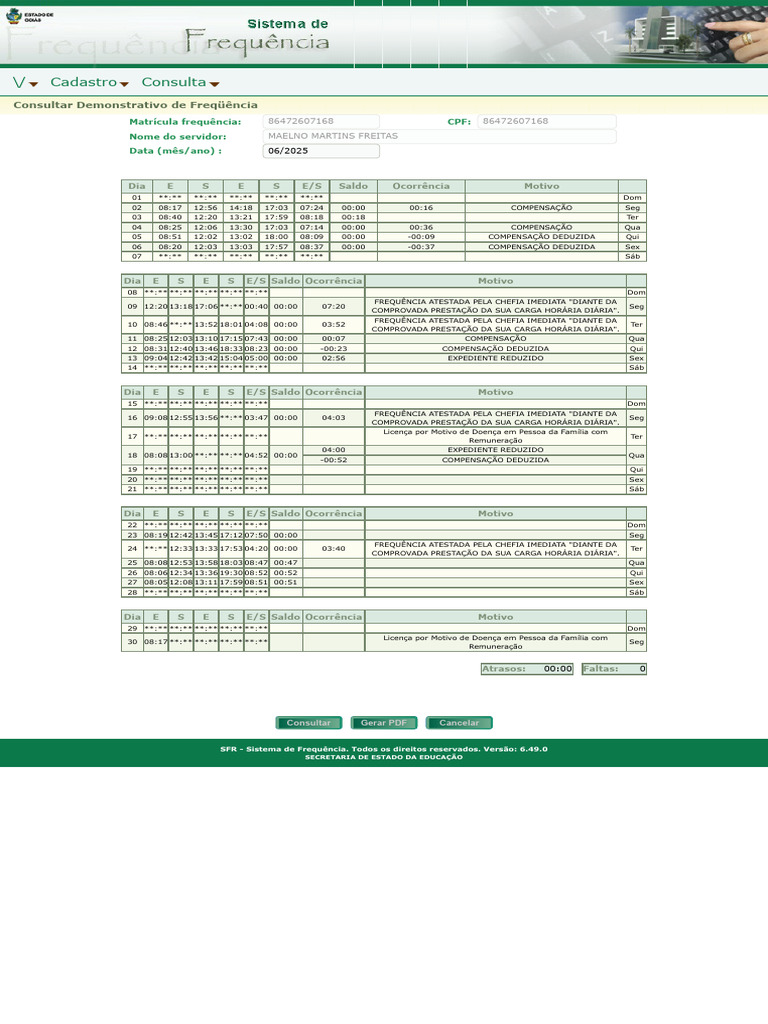 Demonstrativo de Frequência SFR | PDF