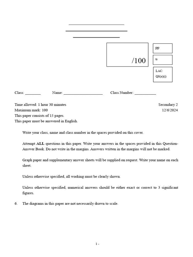 Mathematics Final Exam Paper 2023-2024 | PDF | Circle | Mathematics