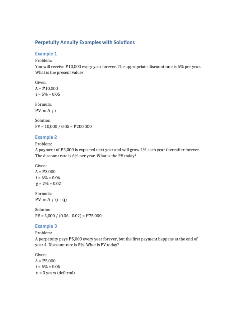 Perpetuity Annuity Examples Formatted | PDF