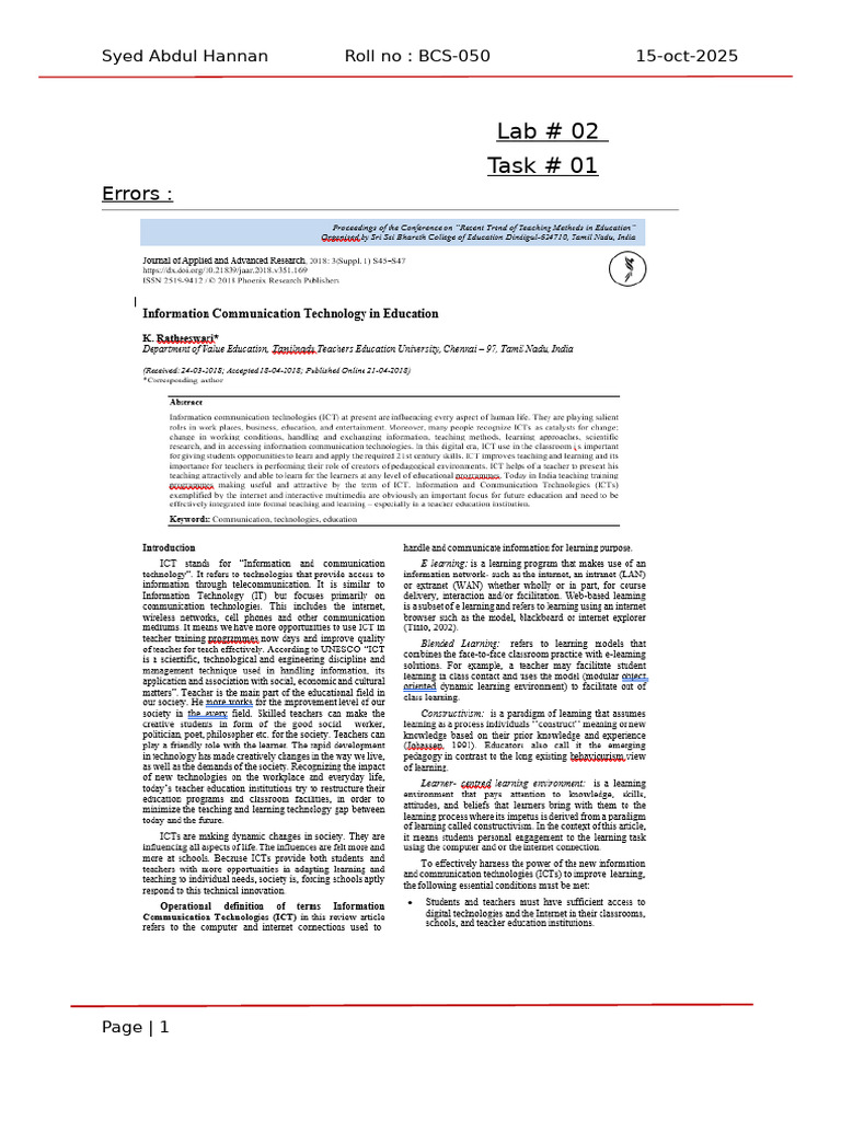 Lab Report: Task 01 Corrections | PDF