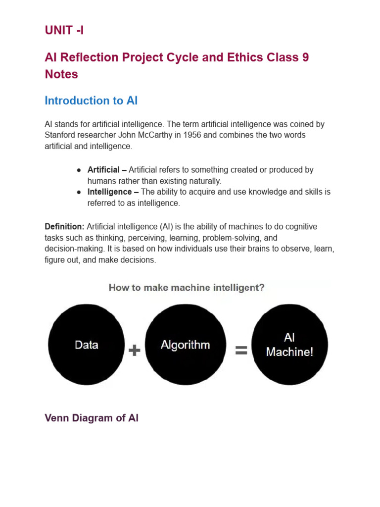 AI Project Cycle and Ethics Overview | PDF | Artificial Intelligence ...