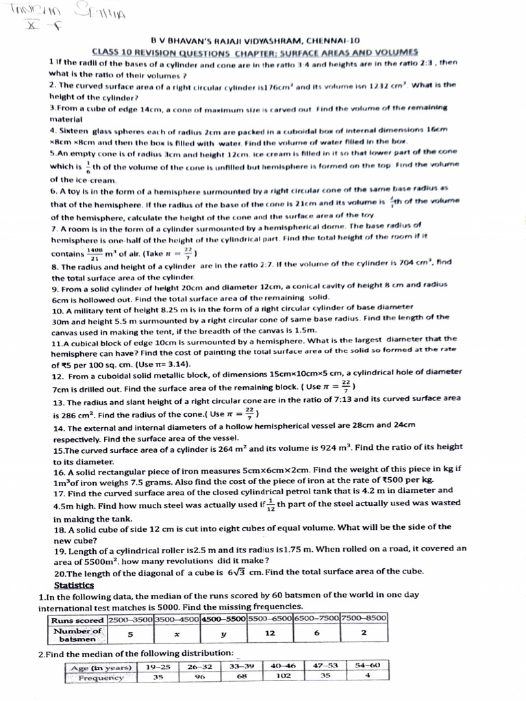 Class 10 Surface Areas & Volumes Questions | PDF | Sphere | Area