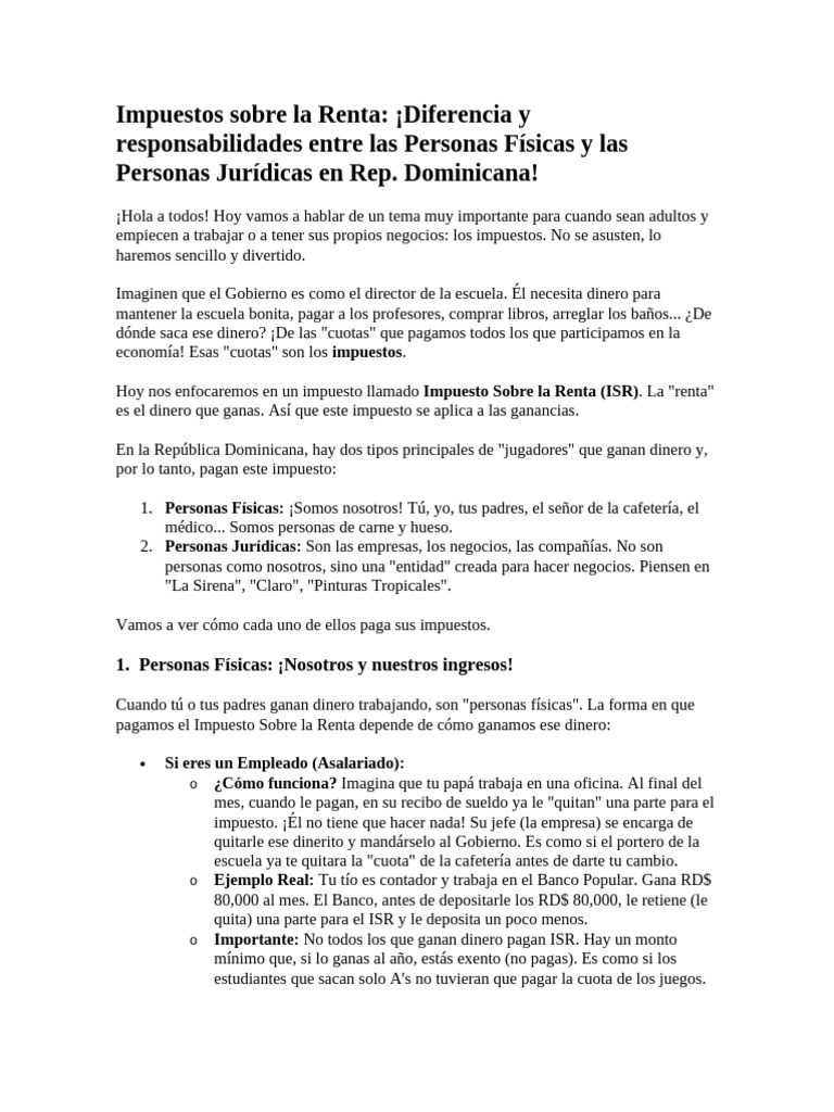 Impuesto Sobre la Renta en RD: Personas Físicas vs Jurídicas | PDF ...