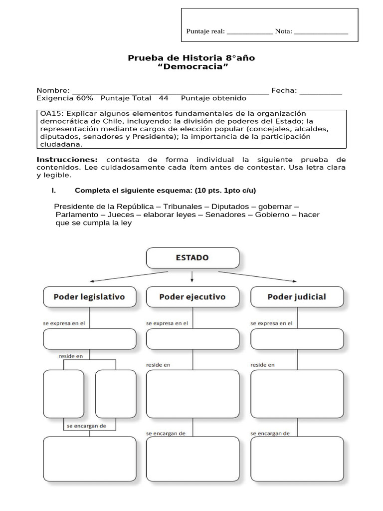 Prueba de Historia: Democracia en Chile | PDF | Legislador | Separación ...
