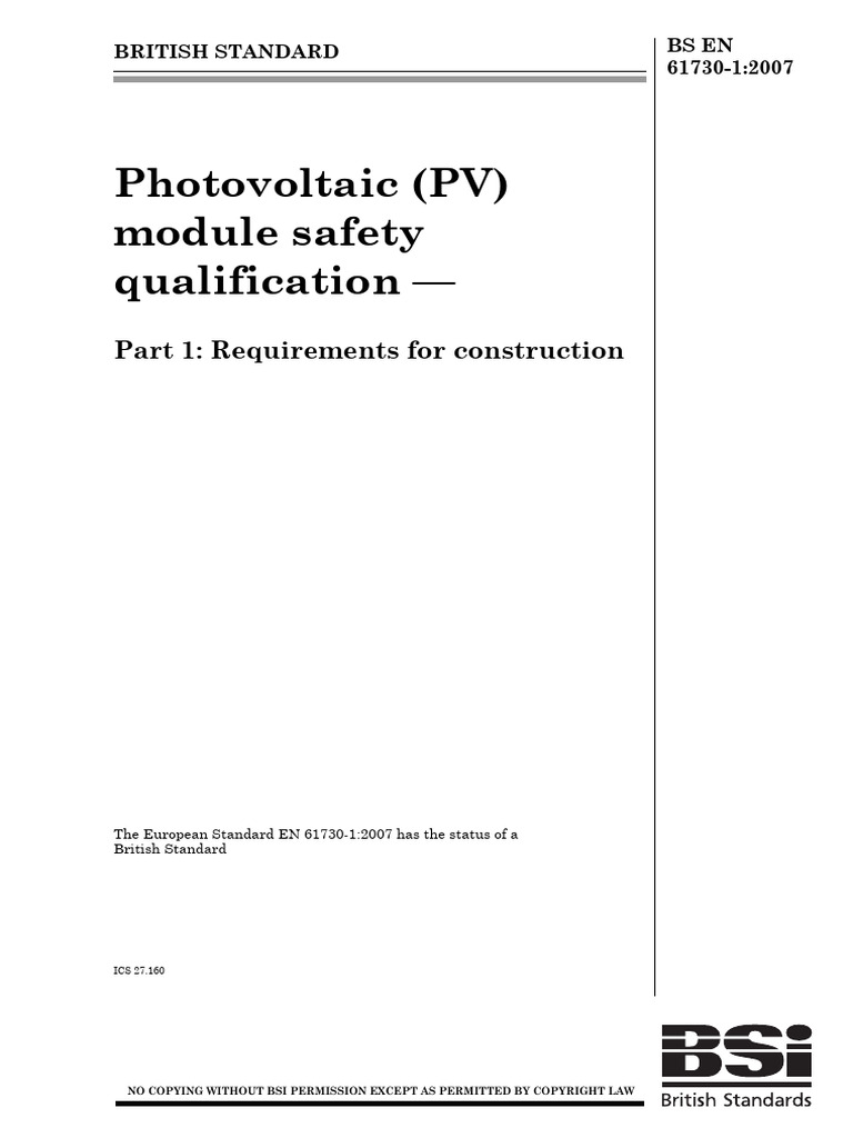 PV Module Safety Standards BS EN 61730-1 | PDF | Renewable Energy ...
