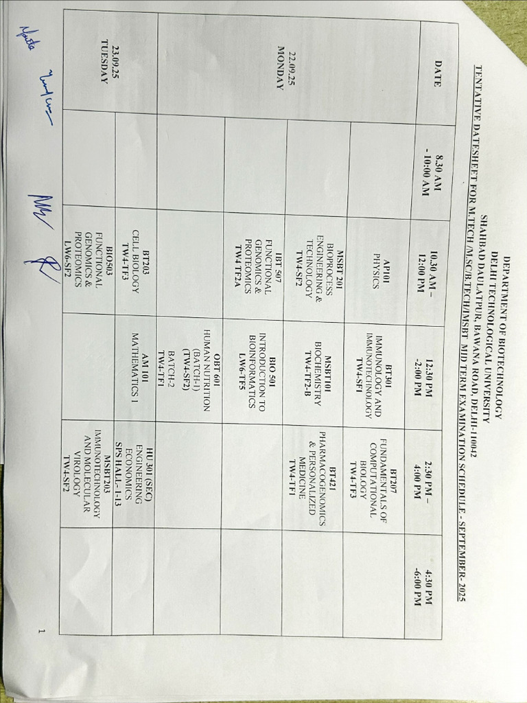 Mid Term Exam Date Sheet | PDF