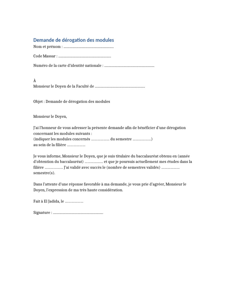Demande de dérogation de modules universitaires | PDF