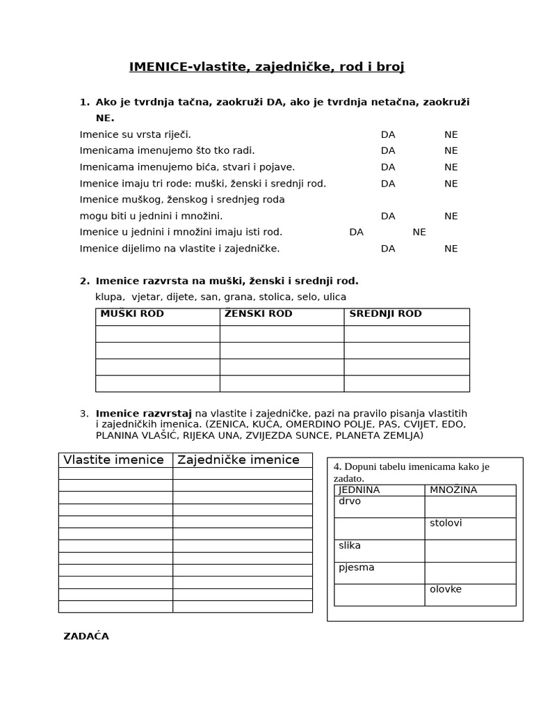 Imenice Provjera I Zadaća | PDF