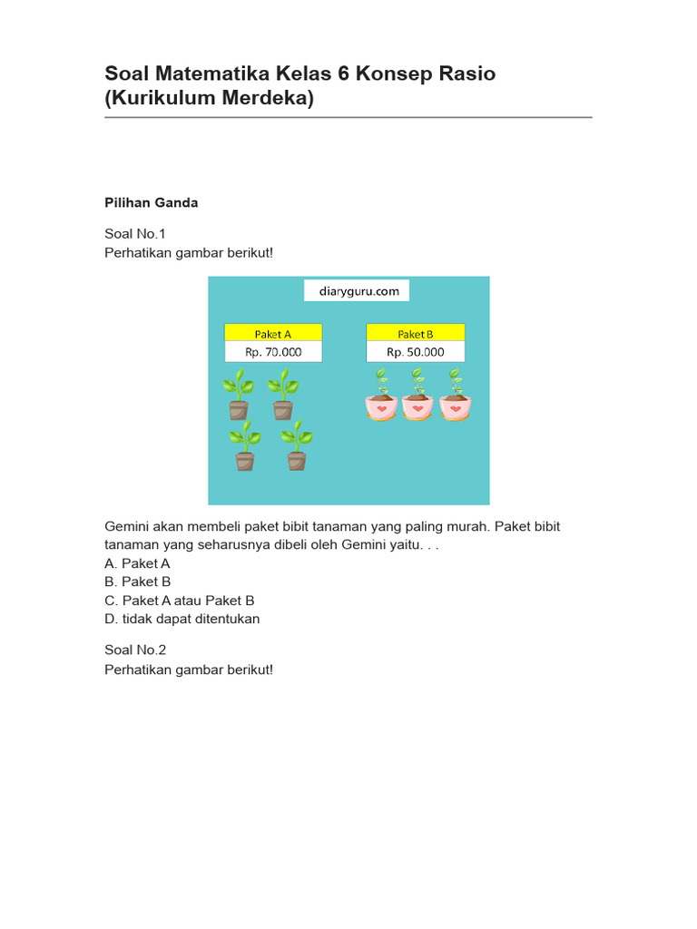 Soal Rasio Matematika Kelas 6 | PDF