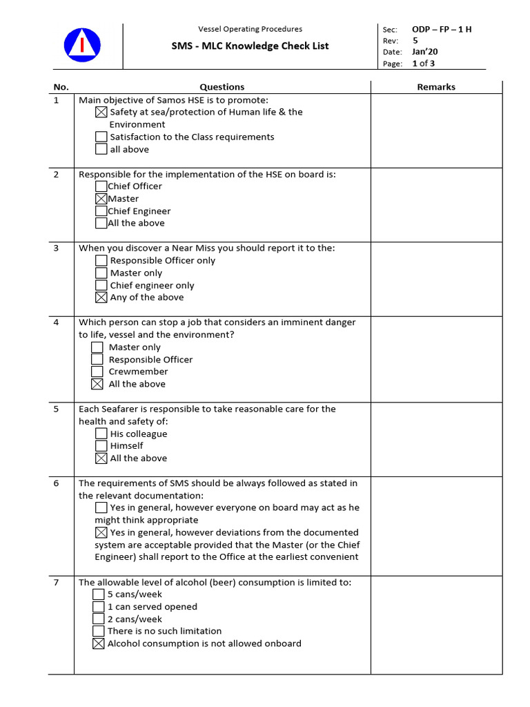 Vessel Operating Procedures Checklist | PDF | Shipping | Water Transport