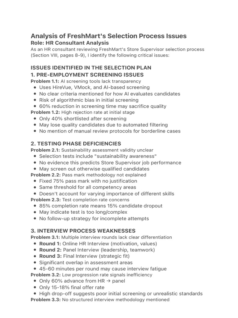 FreshMart Selection Process Analysis | PDF | Risk | Simulation