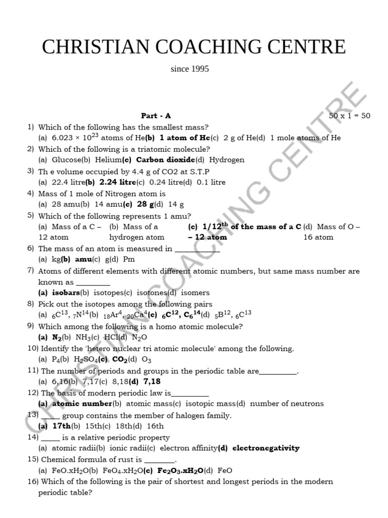 10th Std Science Important Questions | PDF | Periodic Table | Alkene