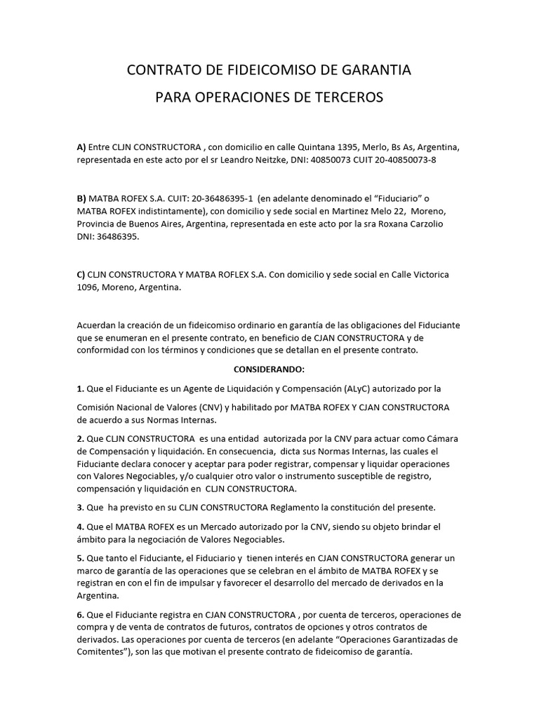 Contrato de Fideicomiso de Garantía | PDF | Ley común | Derecho privado