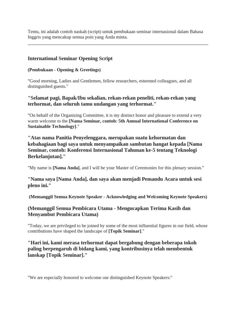 International Seminar Opening Script | PDF