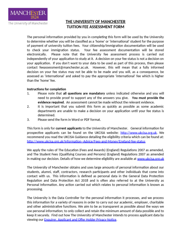Tuition Fee Assessment Form - October 2024 - V2 2 | PDF | Identity ...