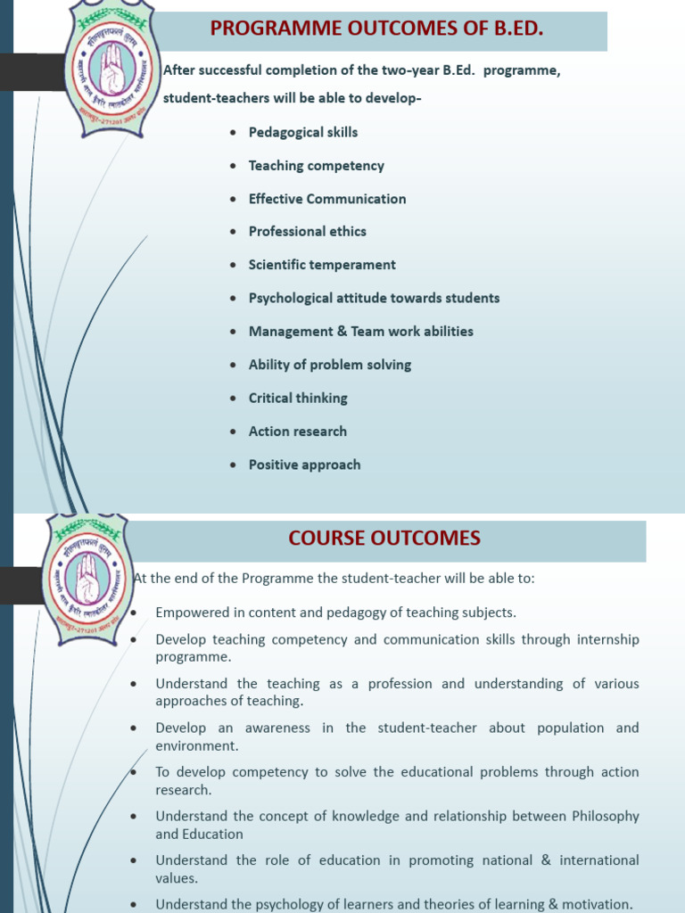 B.ed - Programme Outcomes Course Outcomes | PDF