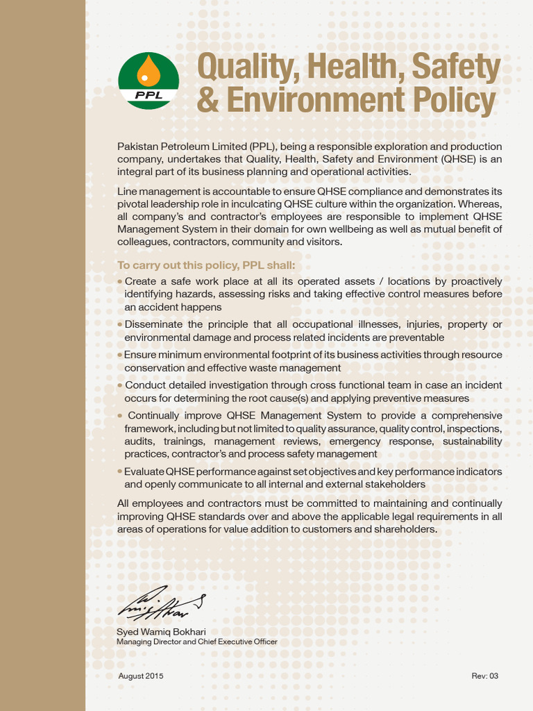 PPL QHSE Management Policy Overview | PDF