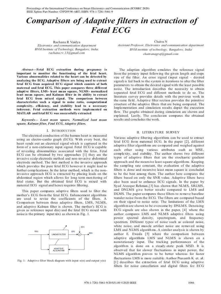 Comparison of Adaptive Filters in Extraction of Fetal ECG | PDF ...