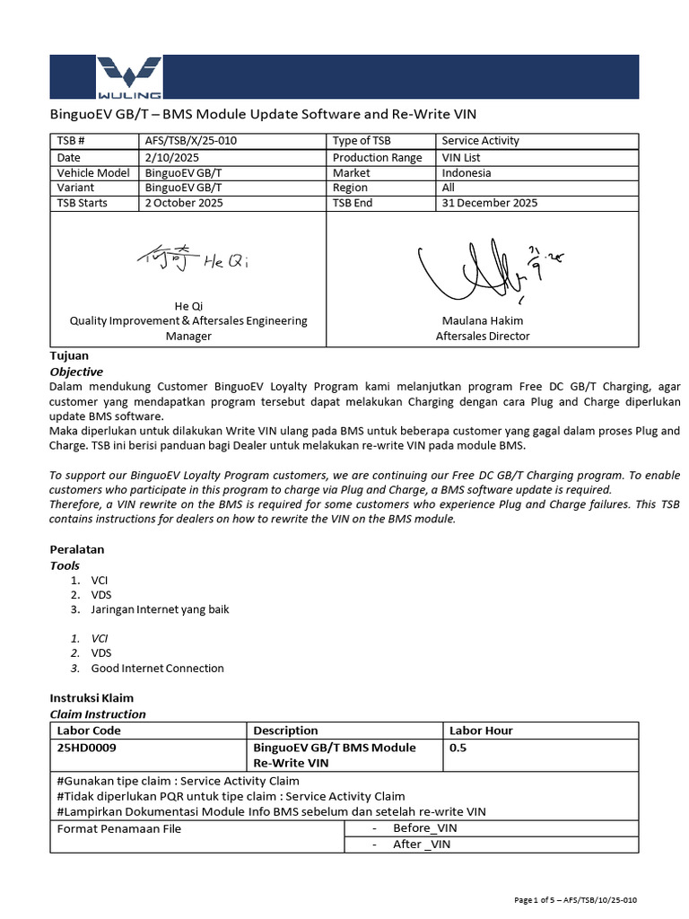 Update Software BMS dan Re-Write VIN BinguoEV | PDF