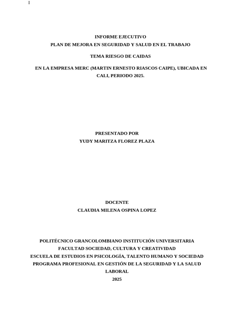 Plan de Mejora en Seguridad Laboral MERC | PDF | Seguridad y salud ...