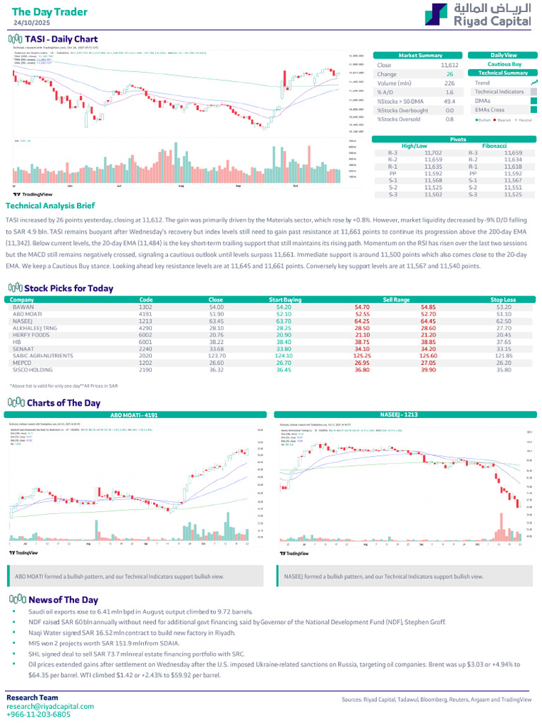 TASI Market Analysis & Stock Picks | PDF | Financial Markets | Investing