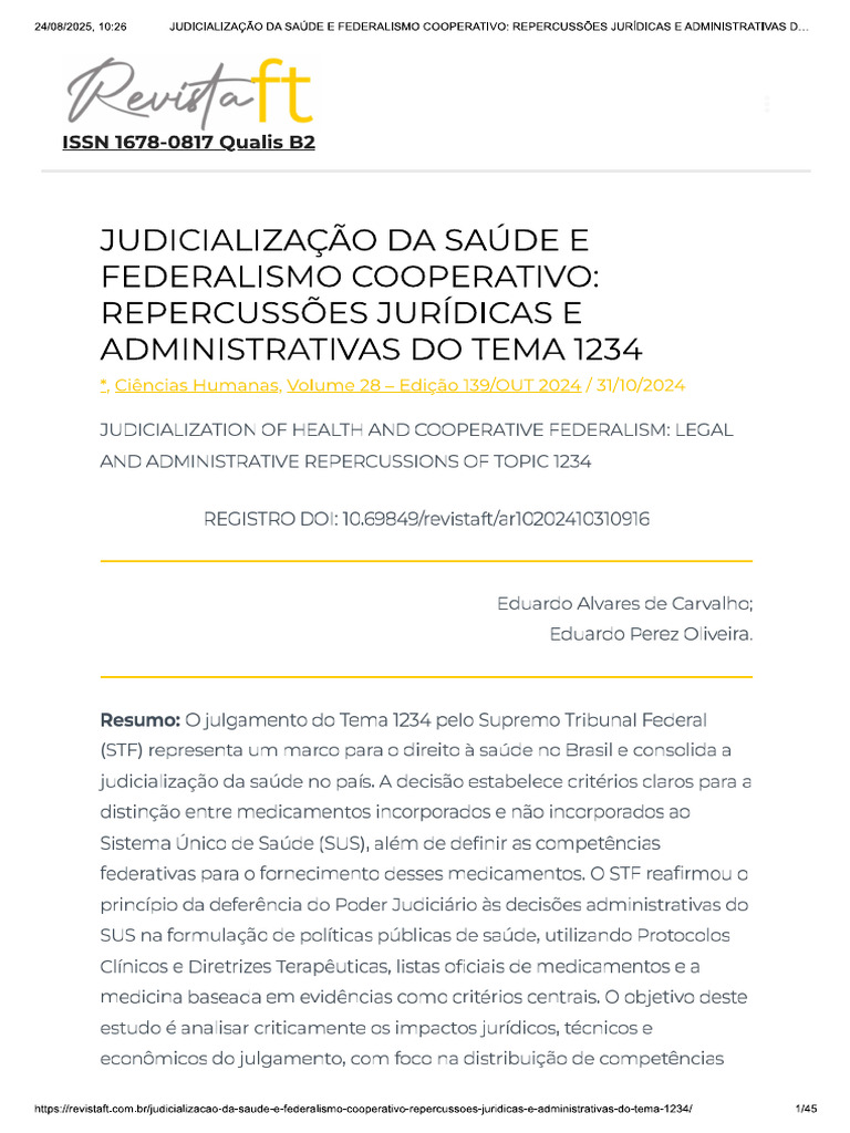 Judicialização - Reflexos Do Tema 1234 | PDF
