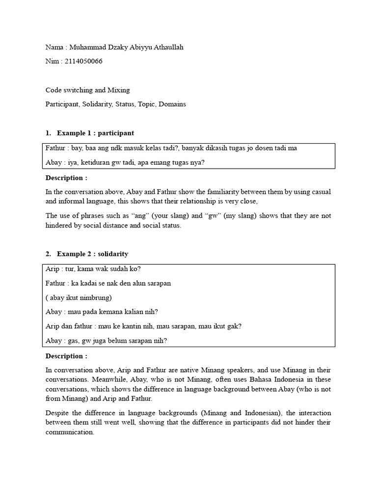 Tugas Sosiolingustic Code Mixing Switching Abay | PDF | Semiotics ...
