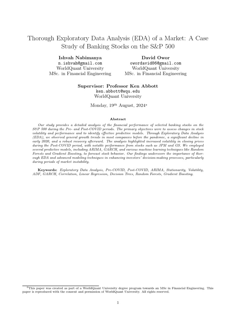 EDA of Banking Stocks on S&P 500 | PDF | Machine Learning | Prediction