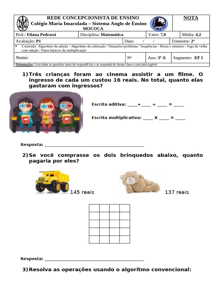 Rever Matematica01 - 3oA - 2tri2022 - ElianaP | PDF | Matemática