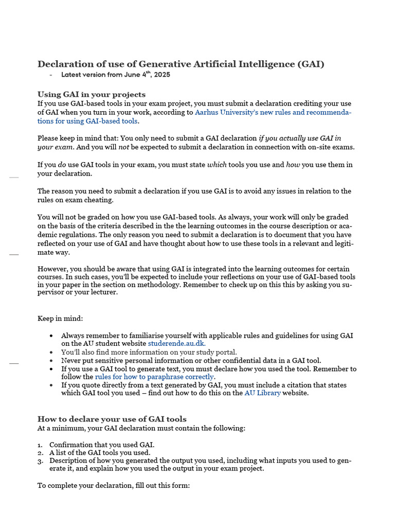 GAI Decleration Template 040625 | PDF | Human Communication | Cognitive ...