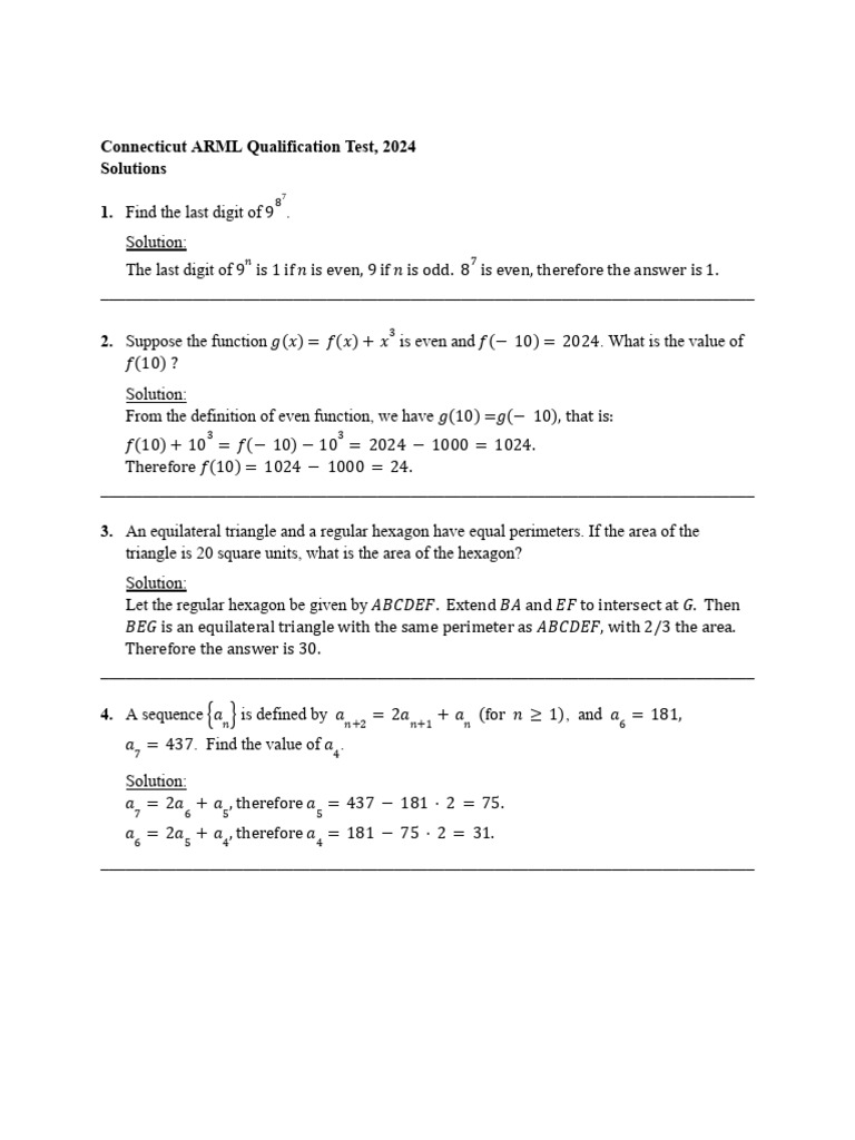 2024 Connecticut ARML Test Solutions | PDF | Circle | Elementary Geometry