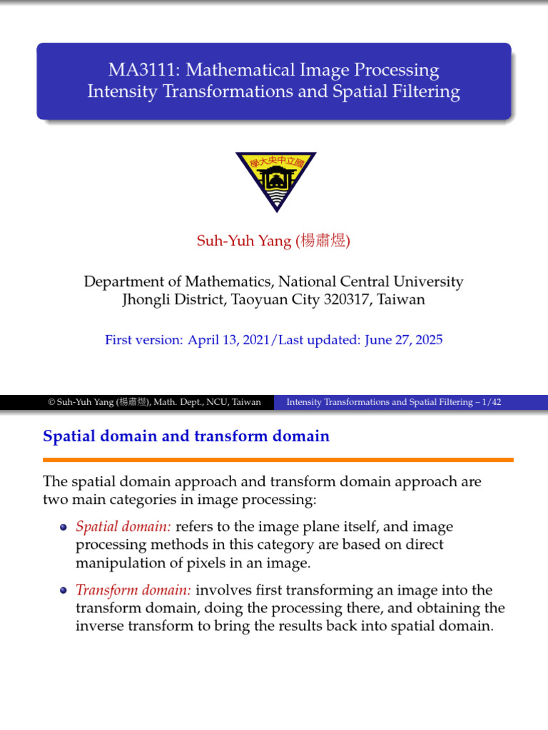 Intensity Transformations in Image Processing | PDF | Digital Signal ...