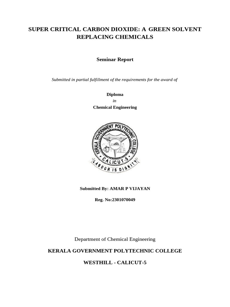 Supercritical CO2 as a Green Solvent | PDF | Supercritical Fluid ...