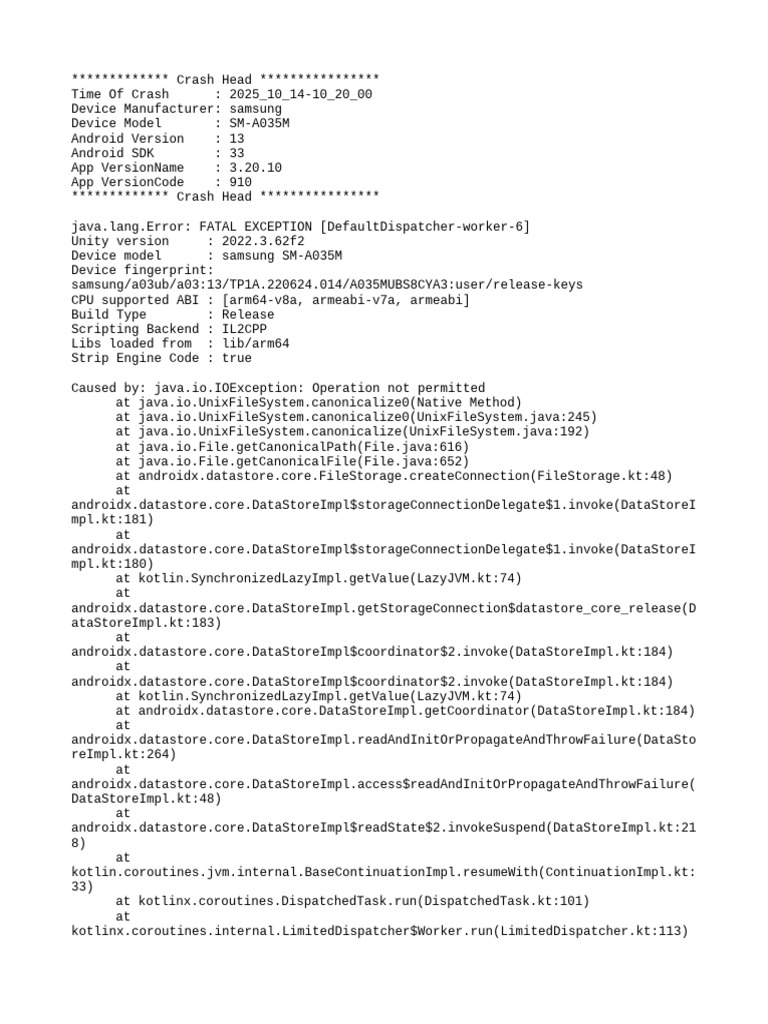 Samsung SM-A035M Crash Report 2025 | PDF | Computing | Tablet Computer