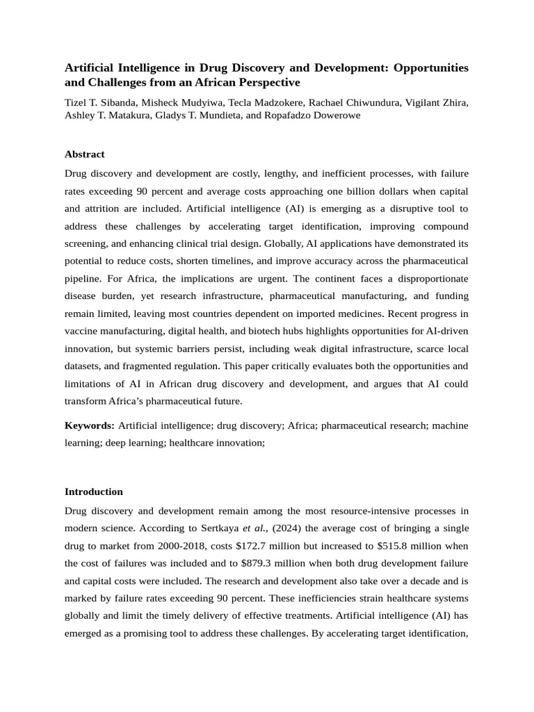 AI's Role in African Drug Development | PDF | Intelligence (AI ...