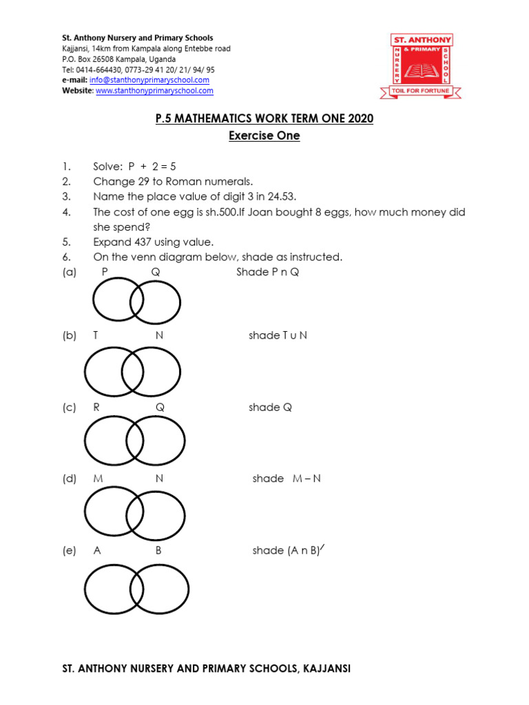 p.5 Maths Work 2020 Set1 | PDF | Mathematics